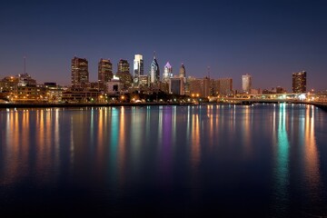 Obraz premium Illuminated Philadelphia Skyline Under the Night Sky: A Captivating Urban Panorama