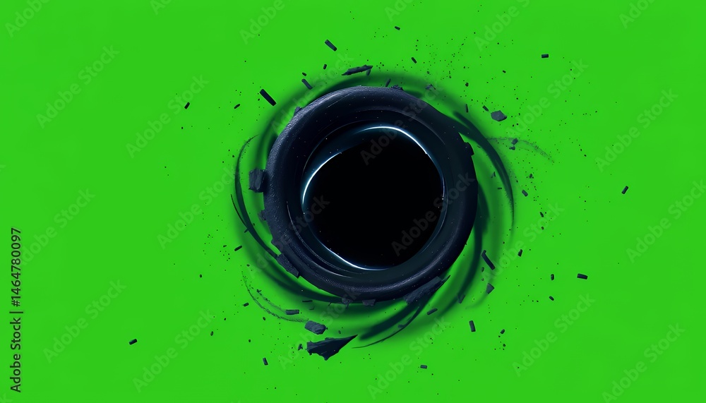 Poster dynamic black and blue energy vortex swirling with particle effects isolated on green screen backgro