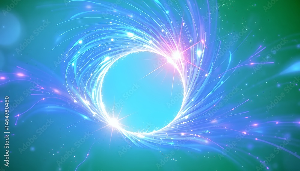 Poster dynamic blue violet particle vortex on blurred green background isolated on green screen perfect for