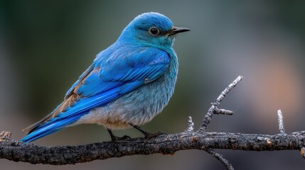 Vibrant Male Mountain Bluebird Perched Elegantly on a Branch Amidst American Wilderness