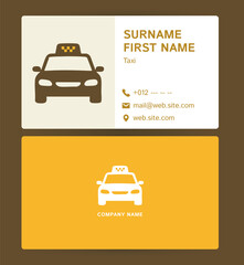 Modern taxi driver business card with yellow cab icon and professional layout.