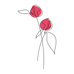 Hand drawn peony flower bud vector. Linear icon. Line continuous drawing. Floral design, botanical print, card, wall art poster, logo, sign, doodle, symbol. Abstract cartoon plant illustration