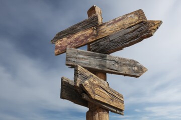 Multidirectional Guidepost: A Wooden Crossroad Sign for Travel Direction and Destination Guidance