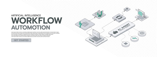 Isometric AI Workflow Automotion vector