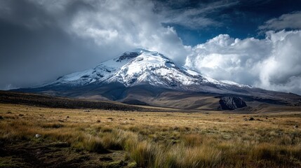 Majestic Chimborazo: The Towering Volcano of Ecuador Enveloped in Lush Landscapes