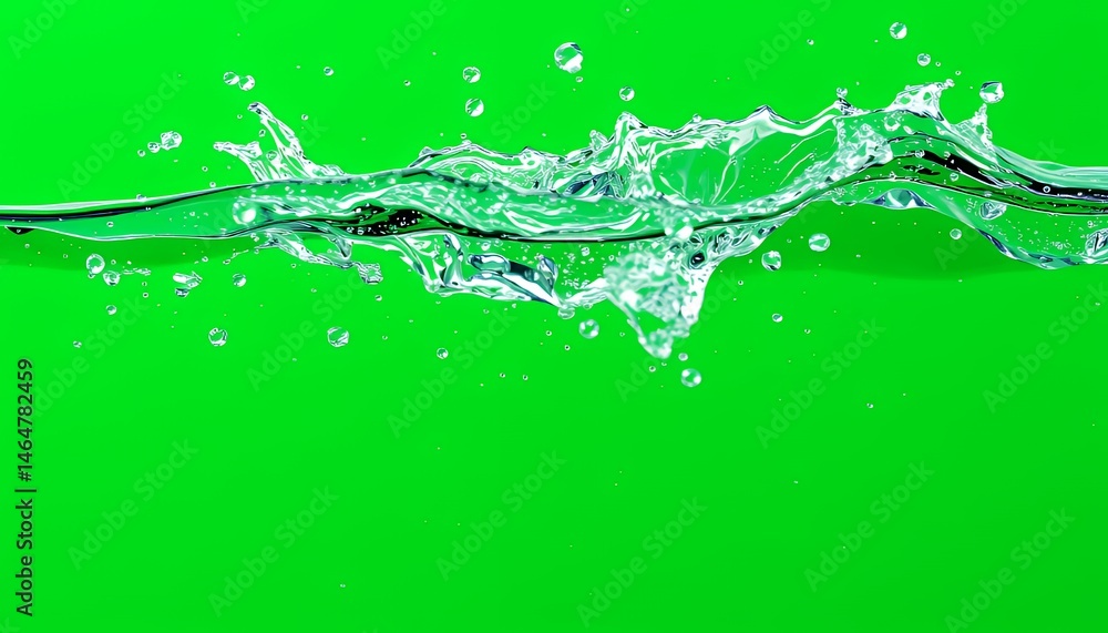 Poster Dynamic Water Splash with Pristine Droplets Isolated on Green Screen Background Perfect for Visual Effect Compositing Element