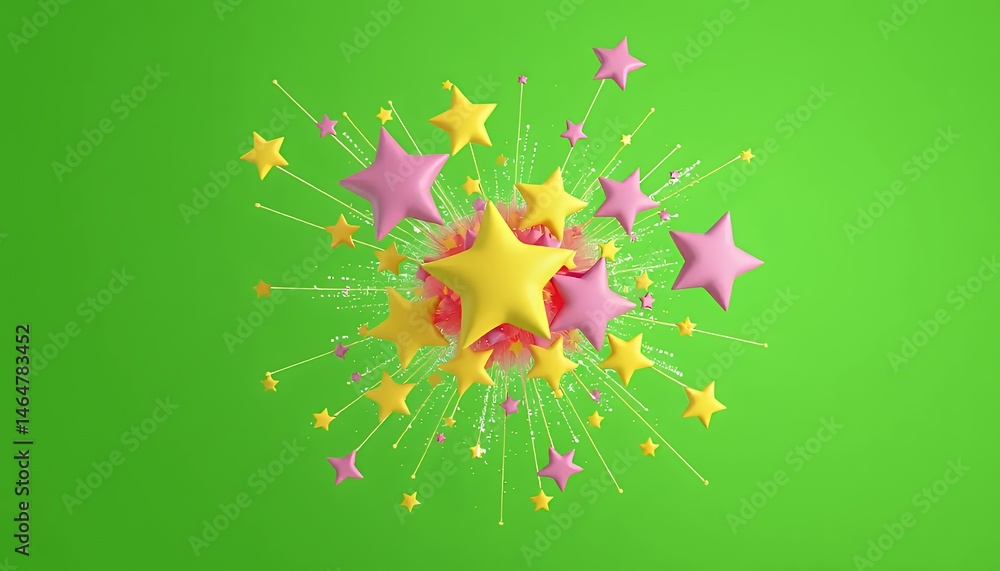 Poster exploding yellow and pink star cluster isolated on green screen background perfect for visual effect