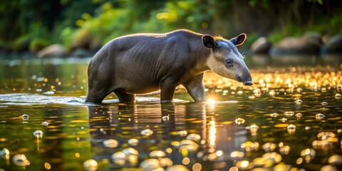 Tapir Wading Through Sundappled