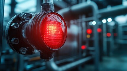 A striking image of a red warning light illuminates an industrial environment, conveying urgency, safety awareness, and the importance of maintaining protocols in various settings.