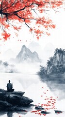 Picture of a lonely boat on the Autumn River