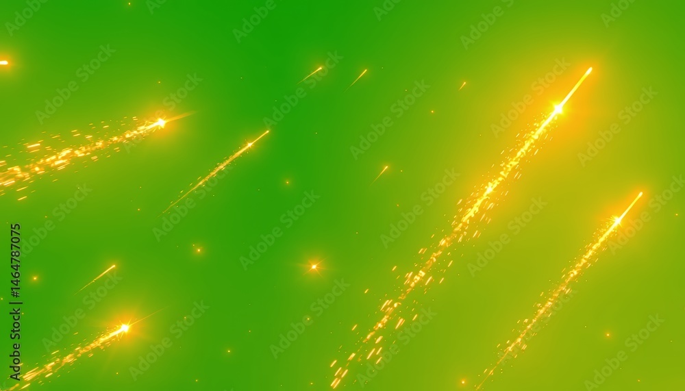 Poster golden shooting stars streaking with sparkling particle trails isolated on green screen background f