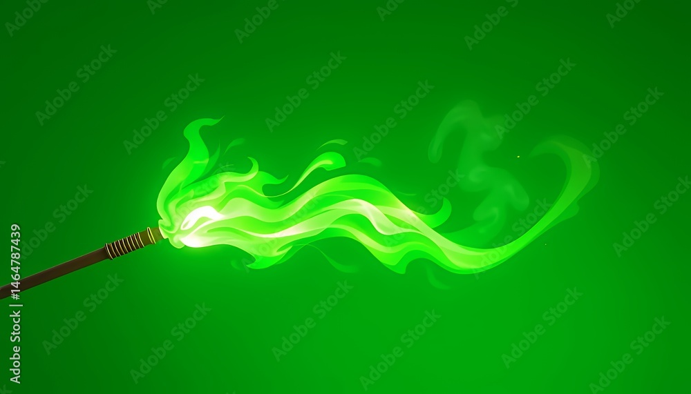 Poster green flame pixel torch isolated on green screen background a top angle view for visual effects and 
