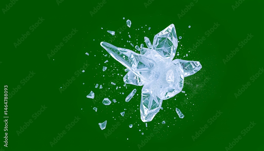 Poster icy starburst explosion with fragmented shards isolated on green screen background perfect for visua
