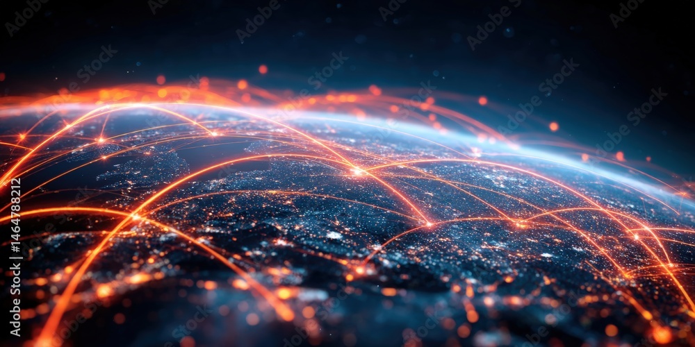 Aufkleber digital technology background featuring earth with connected lines and light effects representing gl