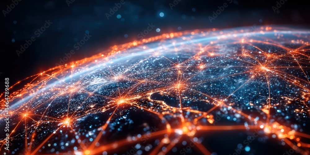Poster stunning digital technology background featuring earth with global network connections and light eff