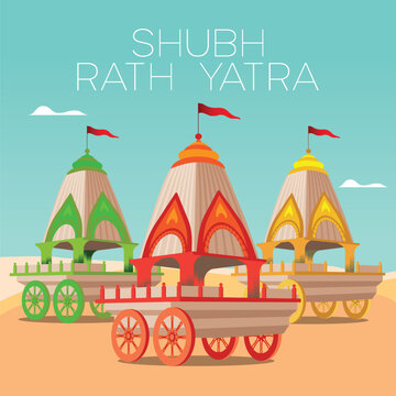 Traditional Indian Rath Yatra Poster Design &ndash; Lord Jagannath, Balabhadra, Subhadra