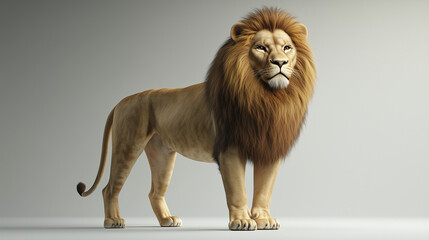 Fototapeta premium A majestic lion stands confidently, showcasing its golden mane and powerful build.