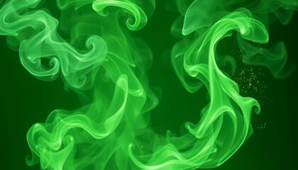 Fototapeta premium Luminous Swirling Vivid Green Smoke Trails with Golden Particles Isolated on Green Screen Background for VFX and Fantasy Elements