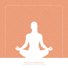 Minimal Yoga Day Vector with Indian Fabric Pattern