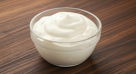 Bowl of White Cream on Wood Surface