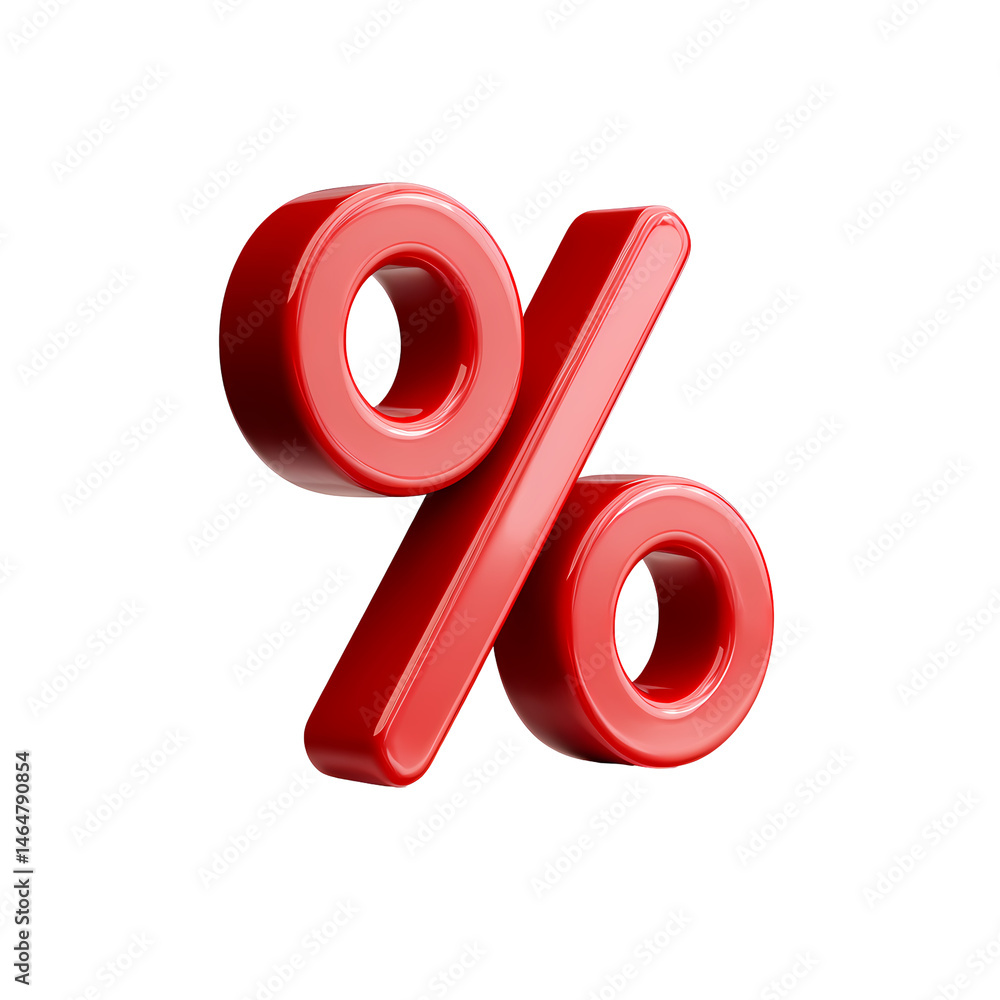 Poster 3d render of red percentage symbol on transparent background
