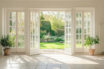 Tranquil Garden View Through French Doors