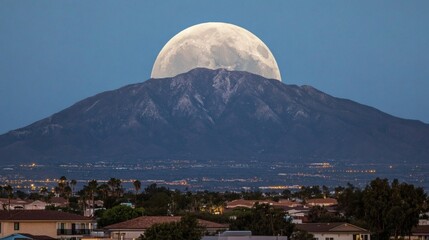 The Majestic Supermoon Rising Over a Mountain Peak