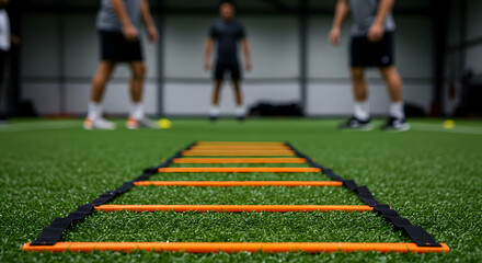Soccer players training agility speed drills indoor fitness exercise workout sports academy