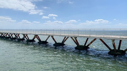 Sunlit pier embracing azure whispers, gateway to maritime frolics, evoking World Oceans Day...