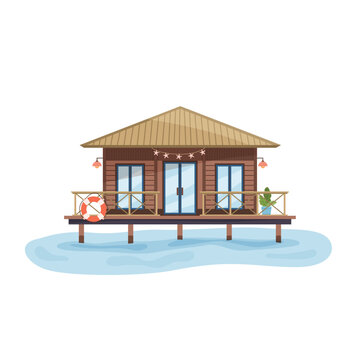 wooden beach house over water clip art preview