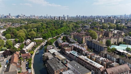 Water front housing .Regents Canal East London Tower Hamlets drone,aerial..