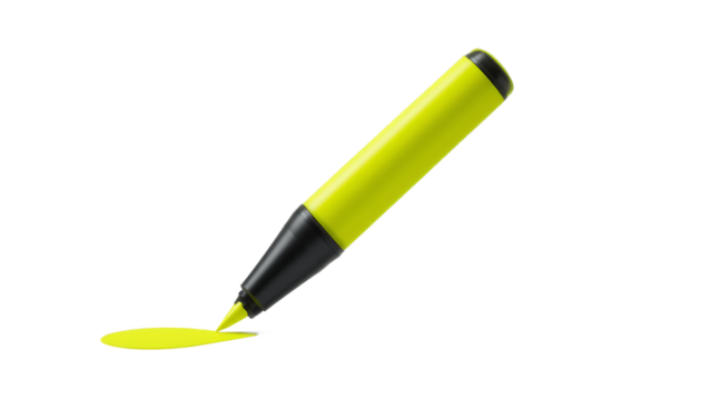 Yellow highlighter marking on white background for emphasis and creativity.