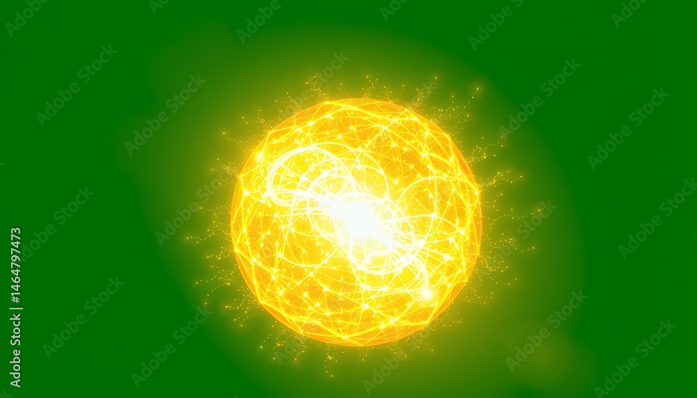 Poster radiant golden sphere with glowing lines on green screen background perfect for visual effects and f