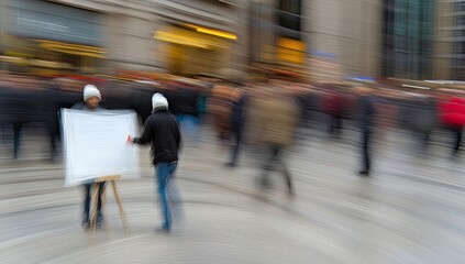 Busy city street, people walking