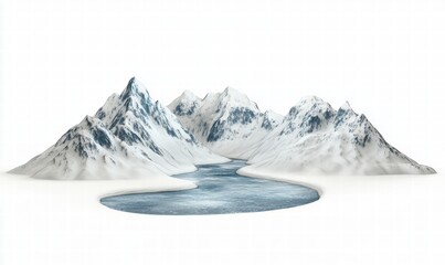 Snowy mountains and saucer-shaped buildings