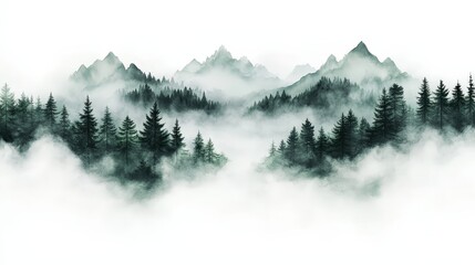 Fototapeta premium Watercolor foggy forest with mist and trees, evoking mystery and serenity