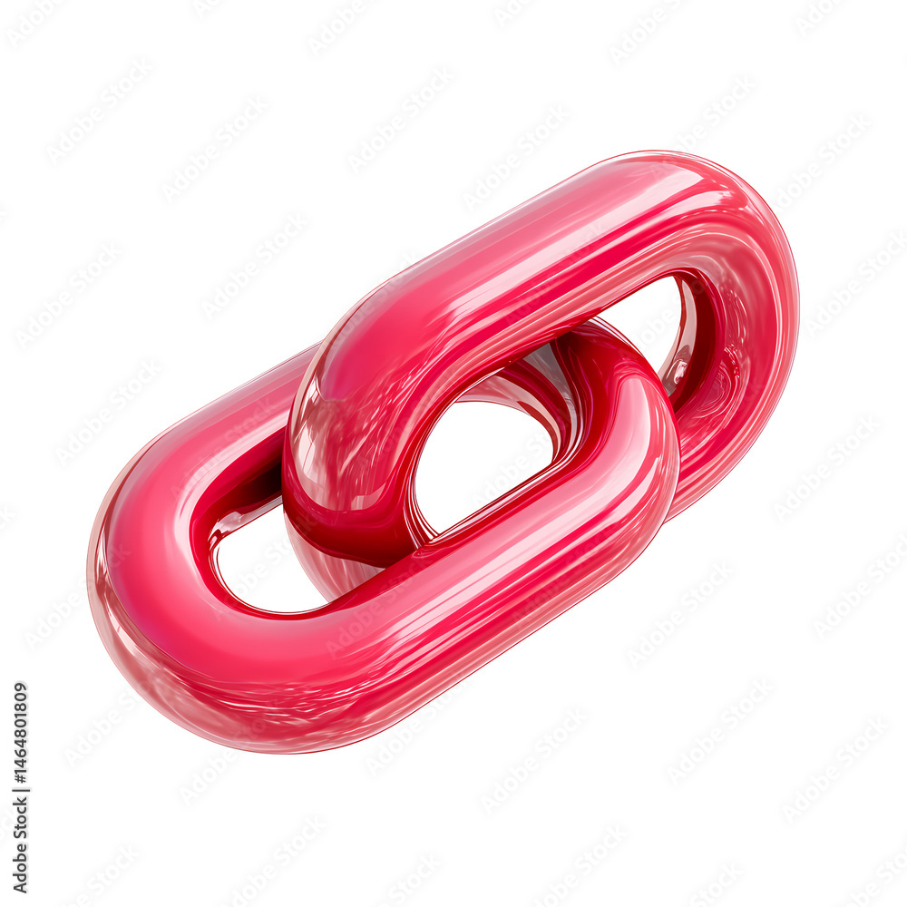 Poster Abstract Red Glossy Chain Link 3D Render on Transparent Background