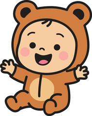 Cute cartoon baby vector illustration sitting wearing bear costume