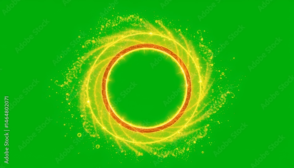 Poster top view of glowing yellow and orange energy circle with swirling particle isolated on green screen 