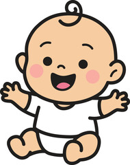 Cute cartoon baby vector illustration sitting wearing white clothes