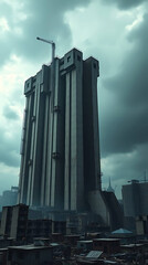 Obraz premium Post-Apocalyptic Brutalist Fortress, created by generative ai, brutalism building