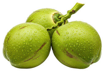 Green coconut bunch with water drops, cut out