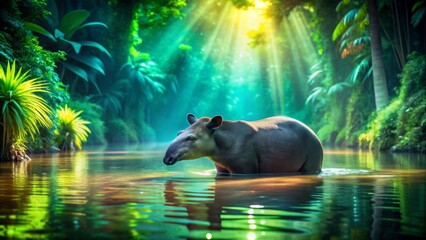  Tapir Wading Through Tranquil
