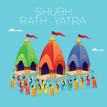 Traditional Indian Rath Yatra Poster Design &ndash; Lord Jagannath, Balabhadra, Subhadra