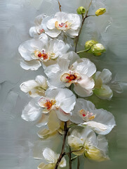 White petals gracefully bloom in a painting, oil painting, painted with a palette knife, three-dimensional sense of space