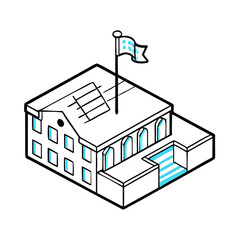 Isometric illustration of a modern government building with flag  