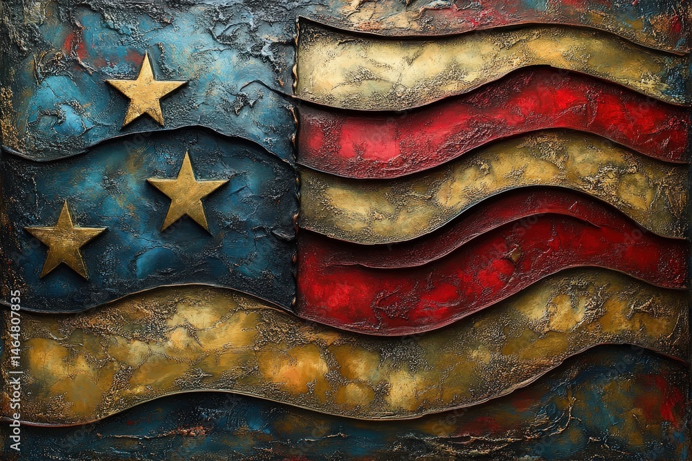 Poster swirling patterns create an abstract representation of the american flag full of vibrant colors and 