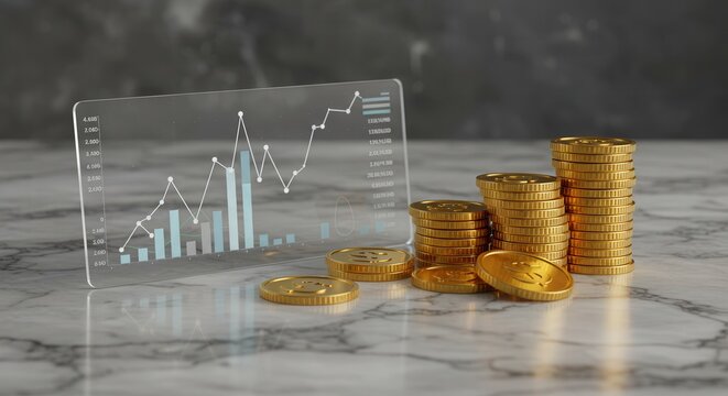 Financial Growth Visualization with Gold Coins and Graph