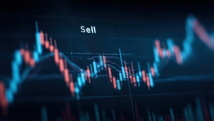 Financial Stock Market Graph on Computer Screen with Upward Trend Indicating Positive Movement and Sell Signal