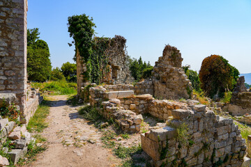 Fototapeta premium Stari grad Bar (Old Town of Bar), the ruins of an ancient walled city at the foot of Mount Rumija in Montenegro - It was successively part of the Byzantine, Venetian and Ottoman empires